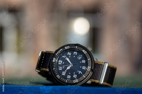 military watch with leather band
