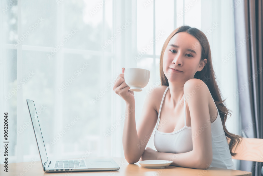 Lazy woman drinking morning coffee at home. Lazy woman drinking morning coffee at home.