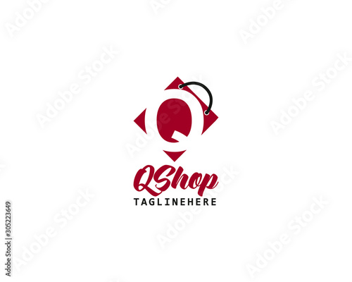 QShop awesome letter Q Shopping Logo Design Template Vector