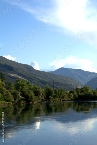 river in the mountains panorama landscape reflection green beautiful  scenic
