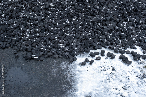 coal coking mineral black background mound snow heating white
