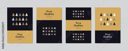 Christmas elements decoration greeting card set on golden black background