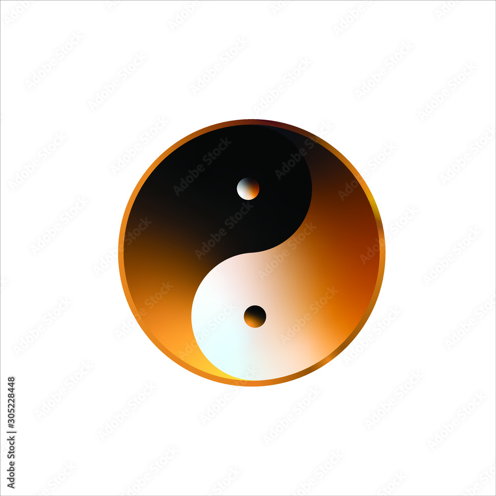 Yin-Yang black and white colours with golden aura in white background, Vector illustration, Yin and Yang symbol of harmony and balance Yin-Yang black and white colours with golden aura in white background, Vector illustration, Yin and Yang symbol of harmony and balance