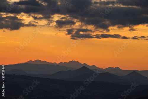 A mountain silhouette in the evening