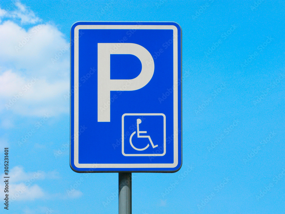 Road sign, parking for disabled, close up Road sign, parking for disabled, close up