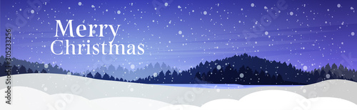 Night pine forest snowfall background happy new