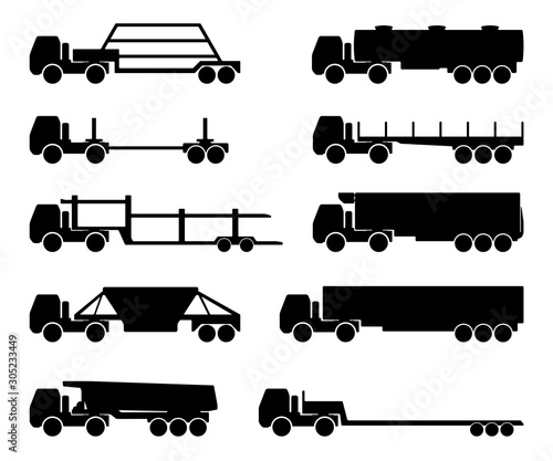 set of silhouettes the cargo trucks.