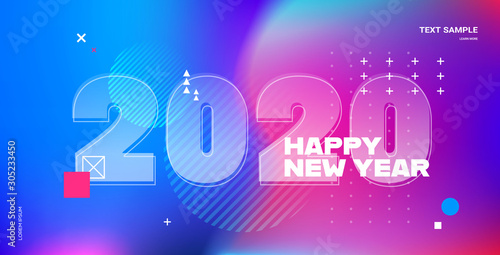 2020 happy new year merry christmas poster holiday celebration concept greeting card flat horizontal copy space vector illustration
