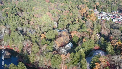 Aerial view of Beautiful Japan autumn at Kumoba Pond with red leaves photo