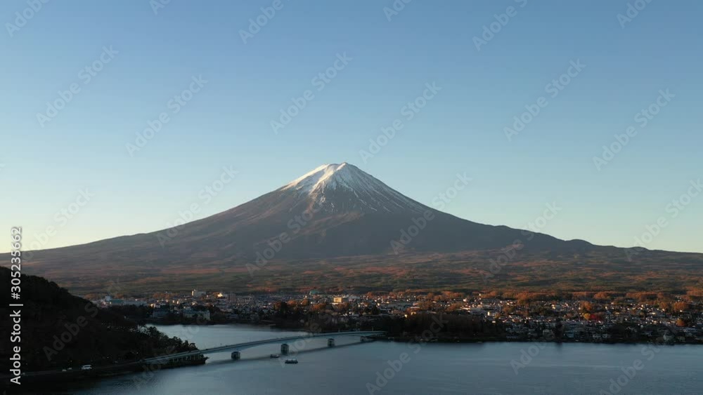 Aerial view of Mt. Fuji and lake Kawaguchiko at dawn Aerial view of Mt. Fuji and lake Kawaguchiko at dawn