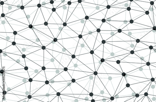 Abstract black geometric background with chaos of connected lines and dots.