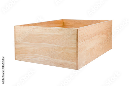 Wooden box side isolated on white background with clipping path