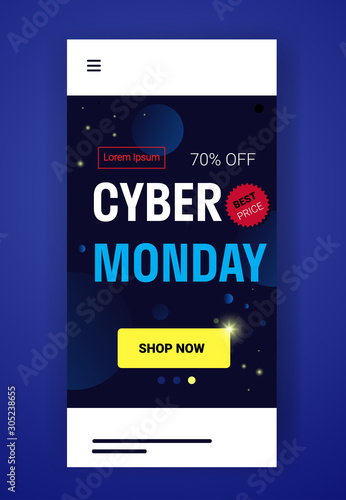 big sale template cyber monday banner special offer promo marketing holiday shopping concept advertising campaign smartphone screen online mobile app vertical vector illustration