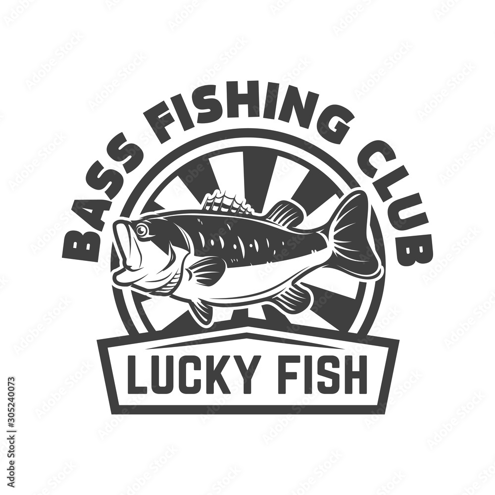 Obraz premium Bass fishing club. Emblem template with perch. Design element for logo, label, sign, poster. Vector illustration