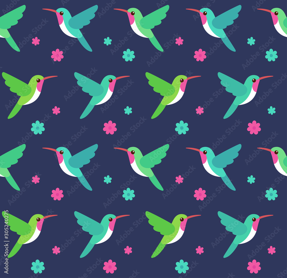 Hummingbirds and flowers seamless pattern Hummingbirds and flowers seamless pattern