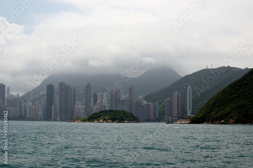 Hong Kong skyscrapers city view from the sea