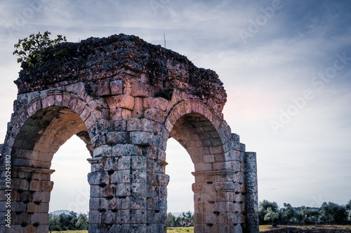 Arch of Caparra, famous tetrapylum in The Roman city of Caparra, now permanently abandoned. Founded near first century in the roman empire period and located in the north of Extremadura, Spain. photo