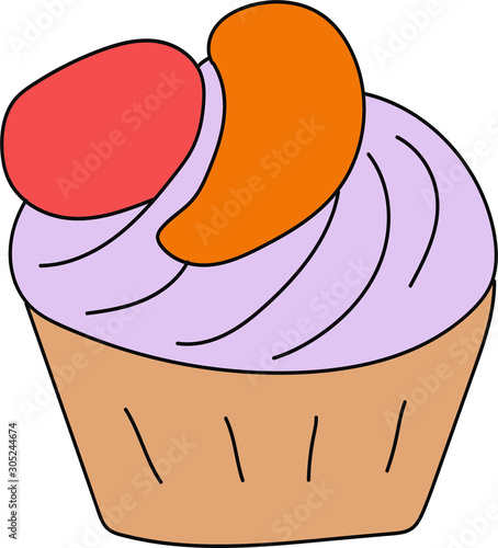 One cake with cream and fruit on a white background.