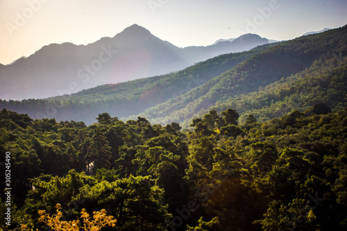 Picturesque mountain landscape. Amazing mountain view with colorful cloudy sky, natural outdoor travel background. Beauty nature.