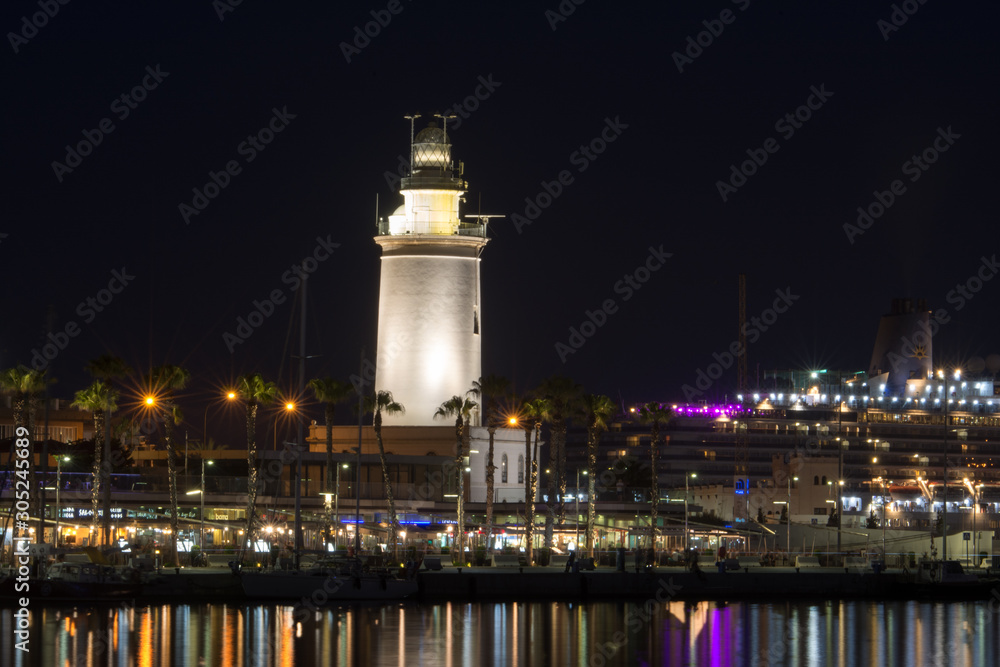 Lighthouse in Malaga's port. Spain.