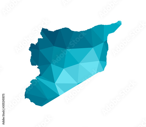 Vector isolated illustration icon with simplified blue silhouette of Syria (Syrian Arab Republic) map. Polygonal geometric style, triangular shapes. White background