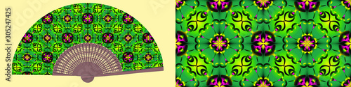 Chinese fan. Japanese fan. Pattern on fan mockup