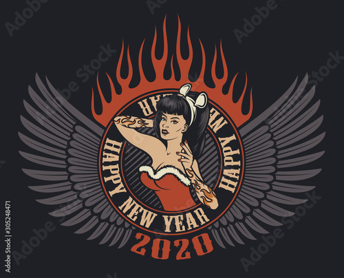Colored  illustration  pin-up girl with wings