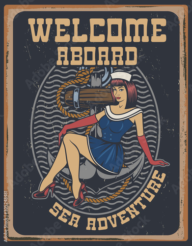 Coloured illustration with pin-up girl