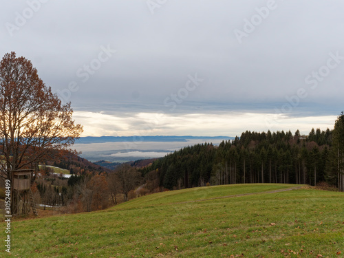 Gersbach im Berg im südlichen Schwarzwald. Auf den Panoramawegen blickt man aufs Bergdorf Gersbach, Schweizer Jura und reicht der Blick bis wiesental und weit nach Basel. photo