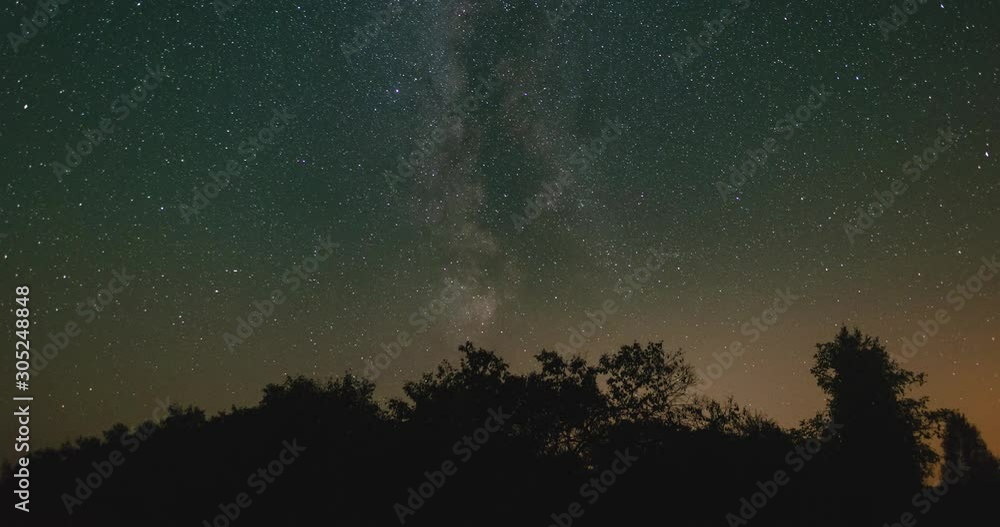 Timelapse of the milky way in the night sky above the trees Timelapse of the milky way in the night sky above the trees