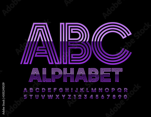 Wallpaper Mural Vector Glossy Plastic Alphabet Letters and Numbers. Violet Gradient Font. Torontodigital.ca