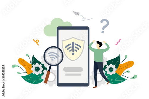 No connection, no internet, search wireless network signal on mobile phone concept vector flat illustration template, suitable for background, landing page, advertising illustration