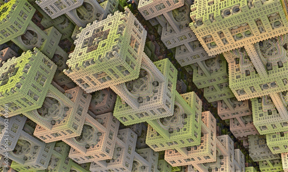 Fototapeta premium Computer generated 3D fractal.Building structures of green color.