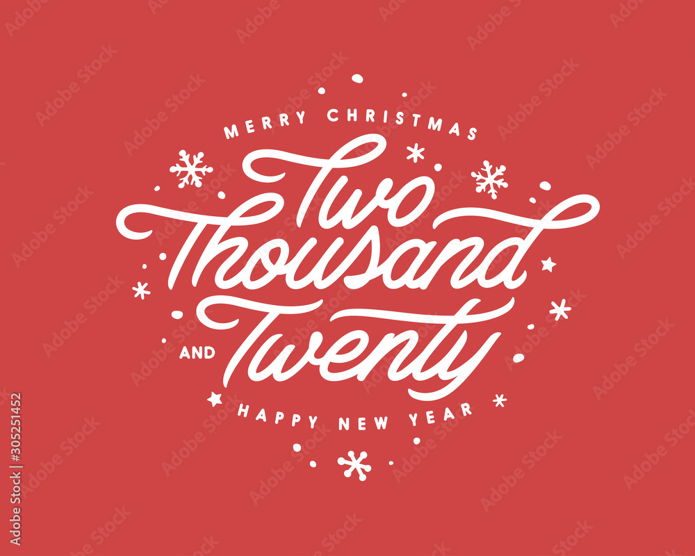 Merry Christmas and Happy New Year lettering template. Two thousand twenty. Vector vintage illustration.