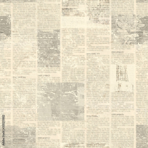 Newspaper seamless pattern with old vintage unreadable paper texture background