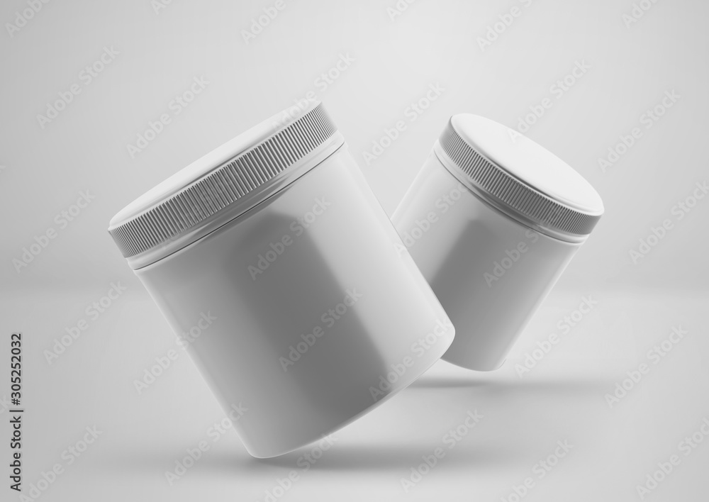 White Plastic Jar, Container, 3d Rendered on Light Gray Background White Plastic Jar, Container, 3d Rendered on Light Gray Background