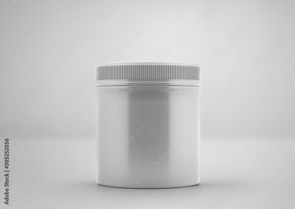 White Plastic Jar, Container, 3d Rendered on Light Gray Background White Plastic Jar, Container, 3d Rendered on Light Gray Background