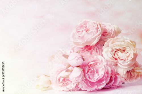 Roses in mulberry paper with pastel tones for the background