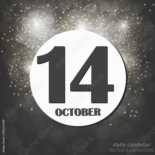 October 14 icon. For planning important day. Banner for holidays and special days. Vector illustration in black and white colors.