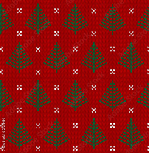 Fotografia, Obraz Seamless knit red pattern with fir tree