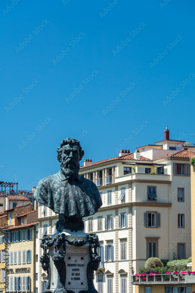 Monument to Benvenuto Cellini on the Ponte Vecchio in Florence