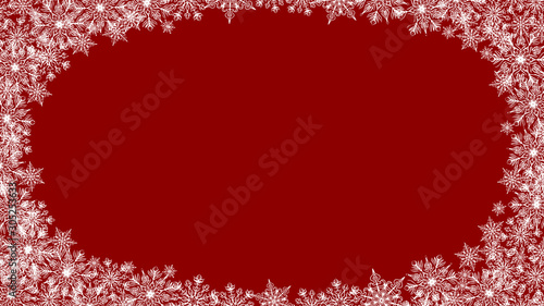 Christmas background with white snowflakes frame on red background