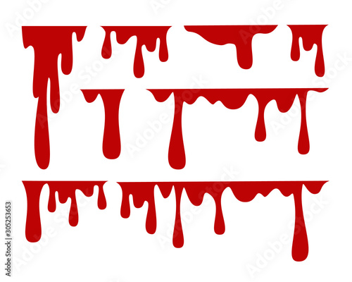 Red liquid drip on the wall vetor isolated. Blob and drop