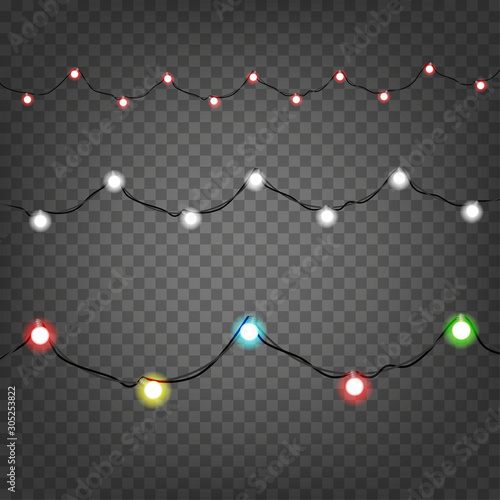 Holiday light garlands vector clipart isolated on transparent
