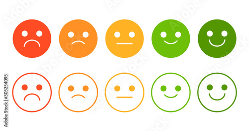 Emoji rating system vector isolated. Smiley face icon collection