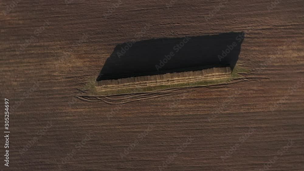 Aerial Straw bales lined up to make an intricate maze. Bales of straw