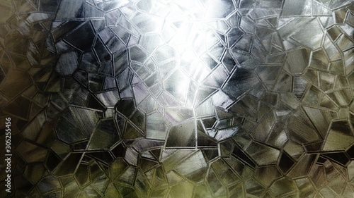 Abstract image of refracted light in a corrugated window glass. Transparent PVC film with an interesting pattern, glued to the glass, increasing the degree of privacy of what is happening indoors