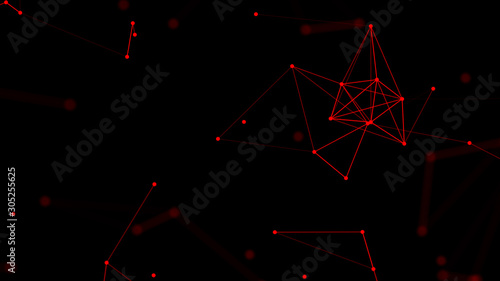 Modern background of dots connected by lines of red colors with blurred black background