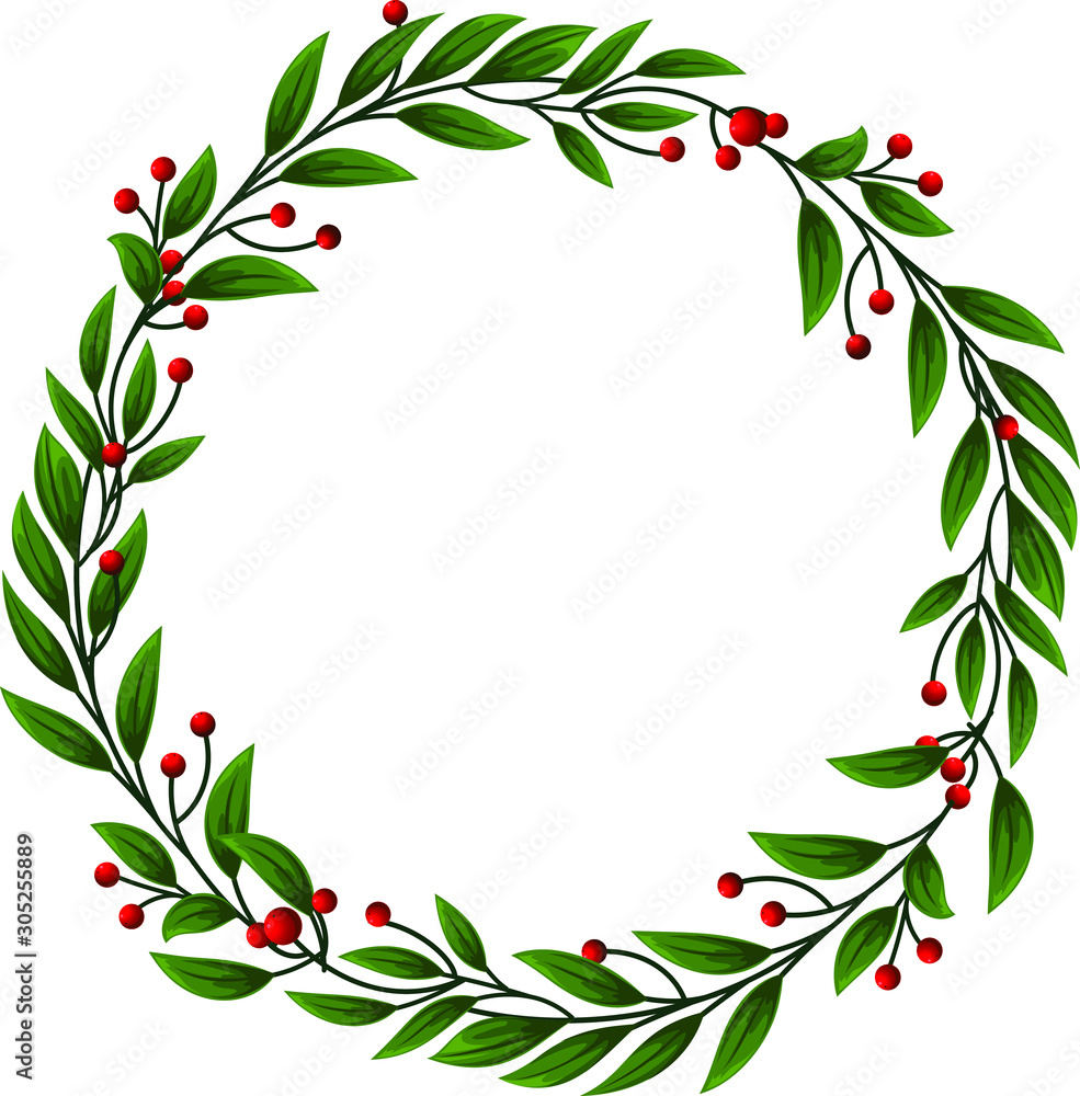 Fototapeta premium Christmas wreath element created in vector. Vector layout with copy space.