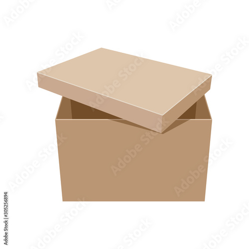 Sturdy cardboard box with separate lid for storage or other purpose isolated on white background. Vector llustration